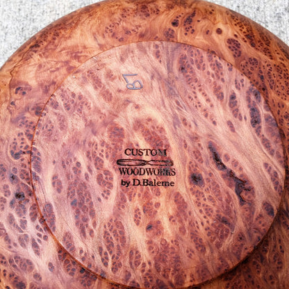 Redwood Bowl Burl Hand Turned 9.375 Inch Wood Salad Bowl Made out of Rare Redwood Gorgeous Grain #A6