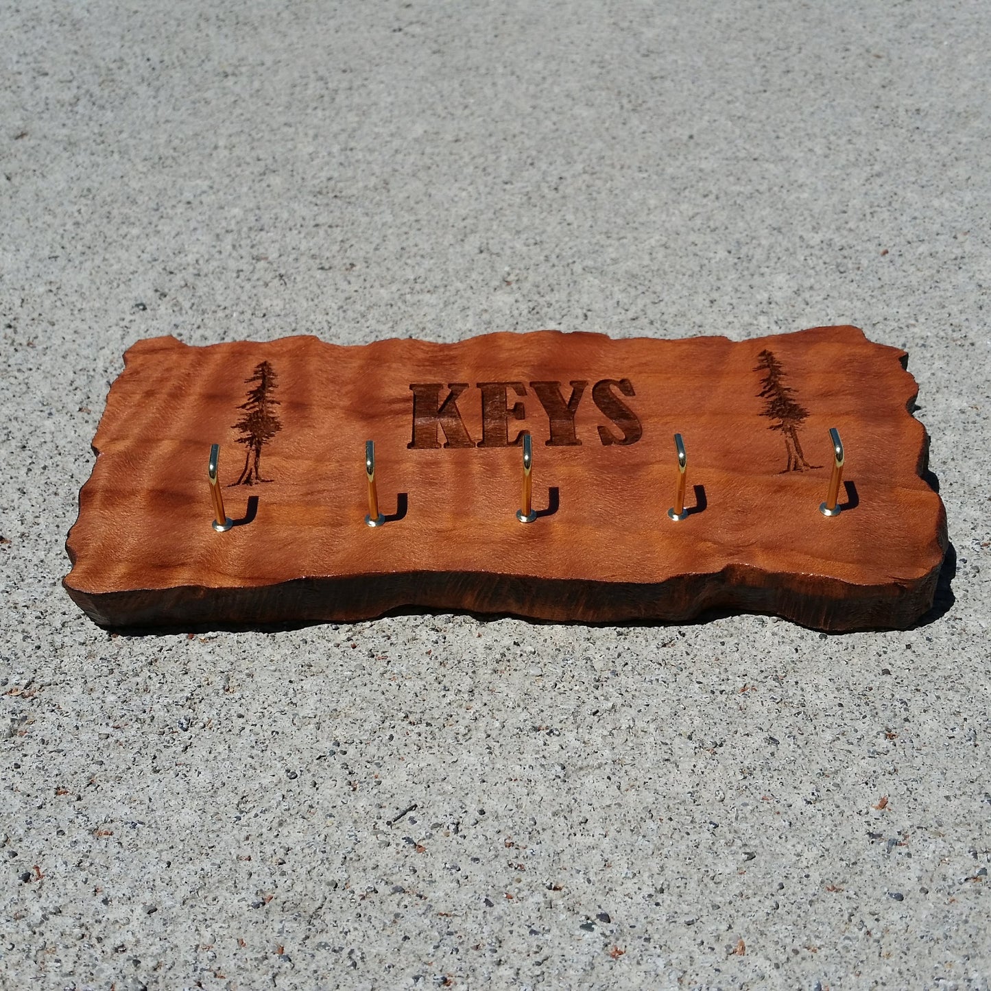 Key Rack Handmade Wood Redwood 7 Hooks California Redwood Engraved Rustic Edge Slab #8