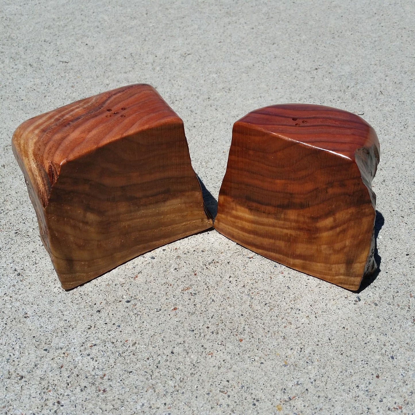 Redwood Salt and Pepper Shakers Set Souvenir California Handmade Unique Shape Handcrafted Wood Set #O