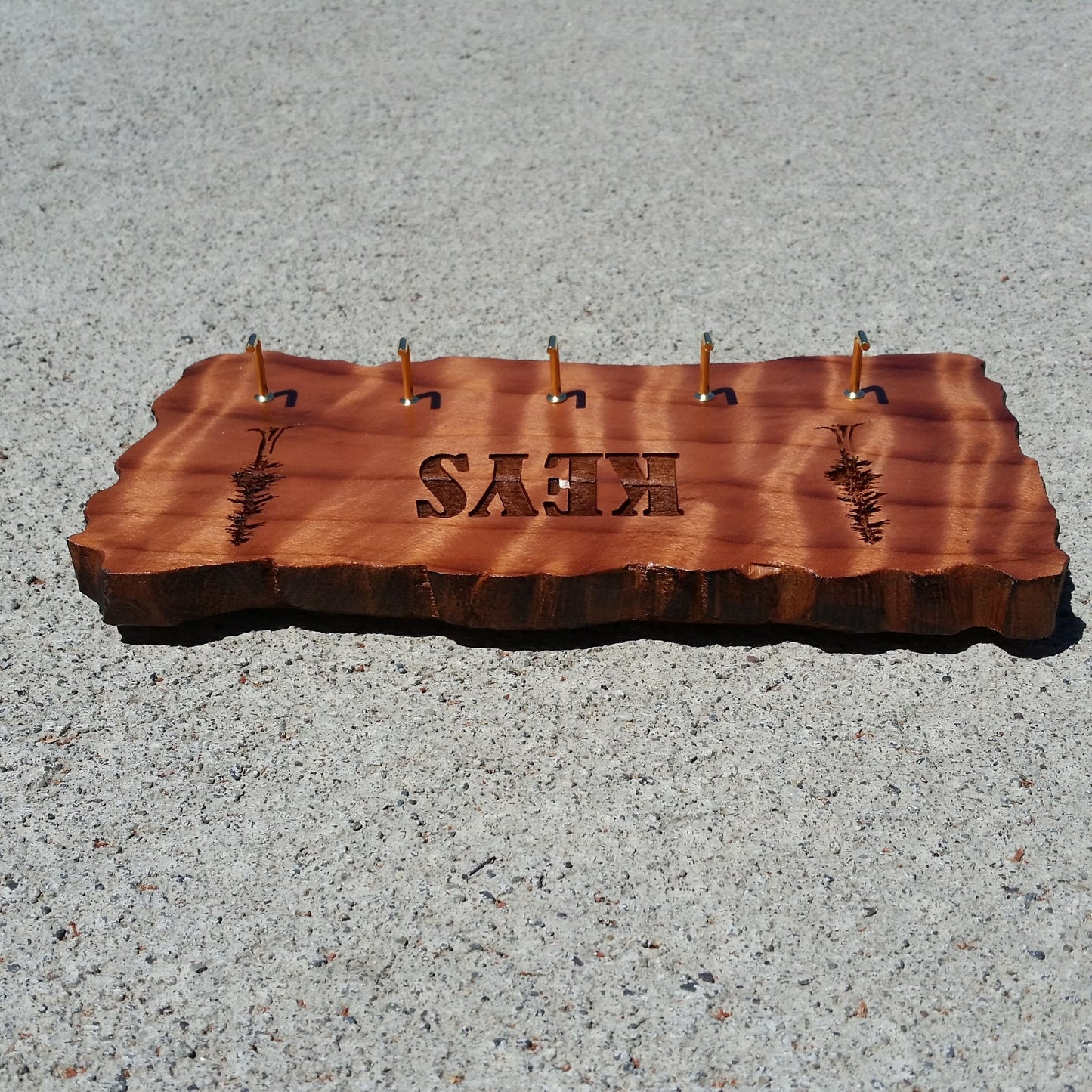 Key Rack Handmade Wood Redwood 7 Hooks California Redwood Engraved Rustic Edge Slab #8