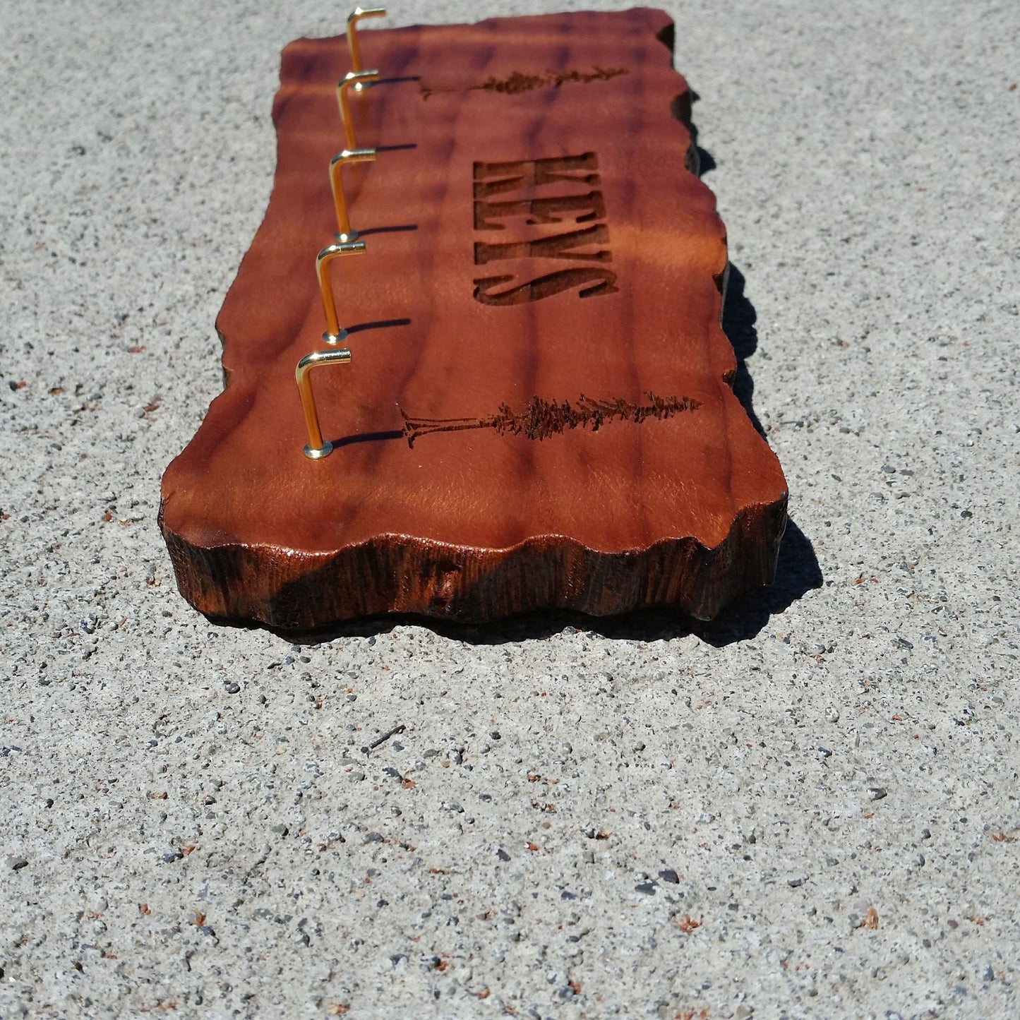 Key Rack Handmade Wood Redwood 7 Hooks California Redwood Engraved Rustic Edge Slab #8