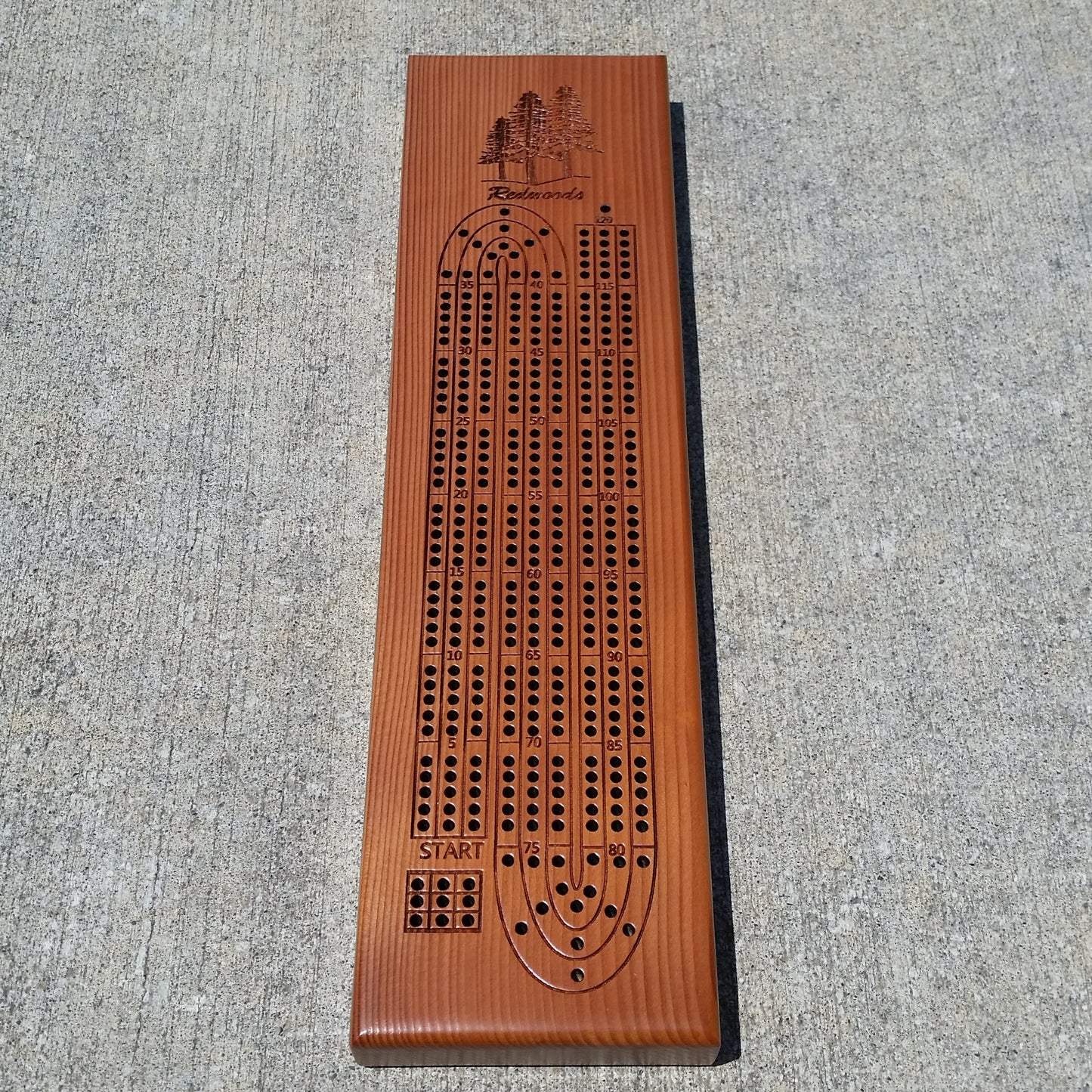 Redwood Wood Cribbage Board Handmade Laser Engraved 3 Player