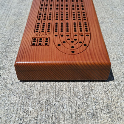 Redwood Wood Cribbage Board Handmade Laser Engraved 3 Player