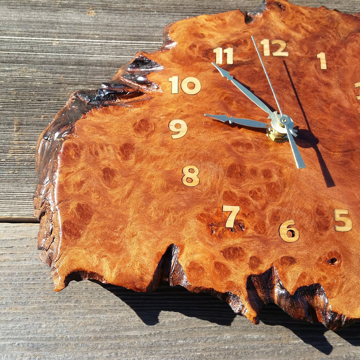 Wood Clock Wall Hanging Redwood Handmade Housewarming Gift Burl #11 Mini