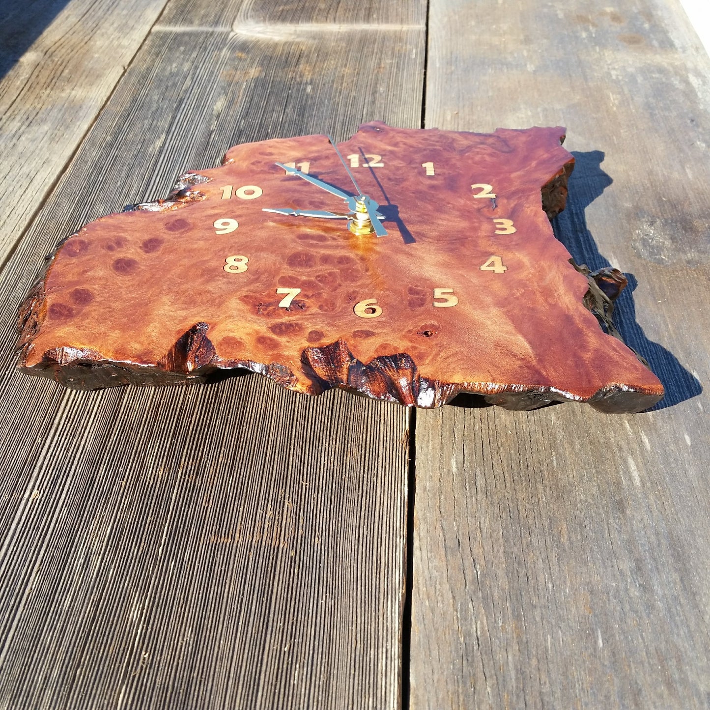 Wood Clock Wall Hanging Redwood Handmade Housewarming Gift Burl #11 Mini