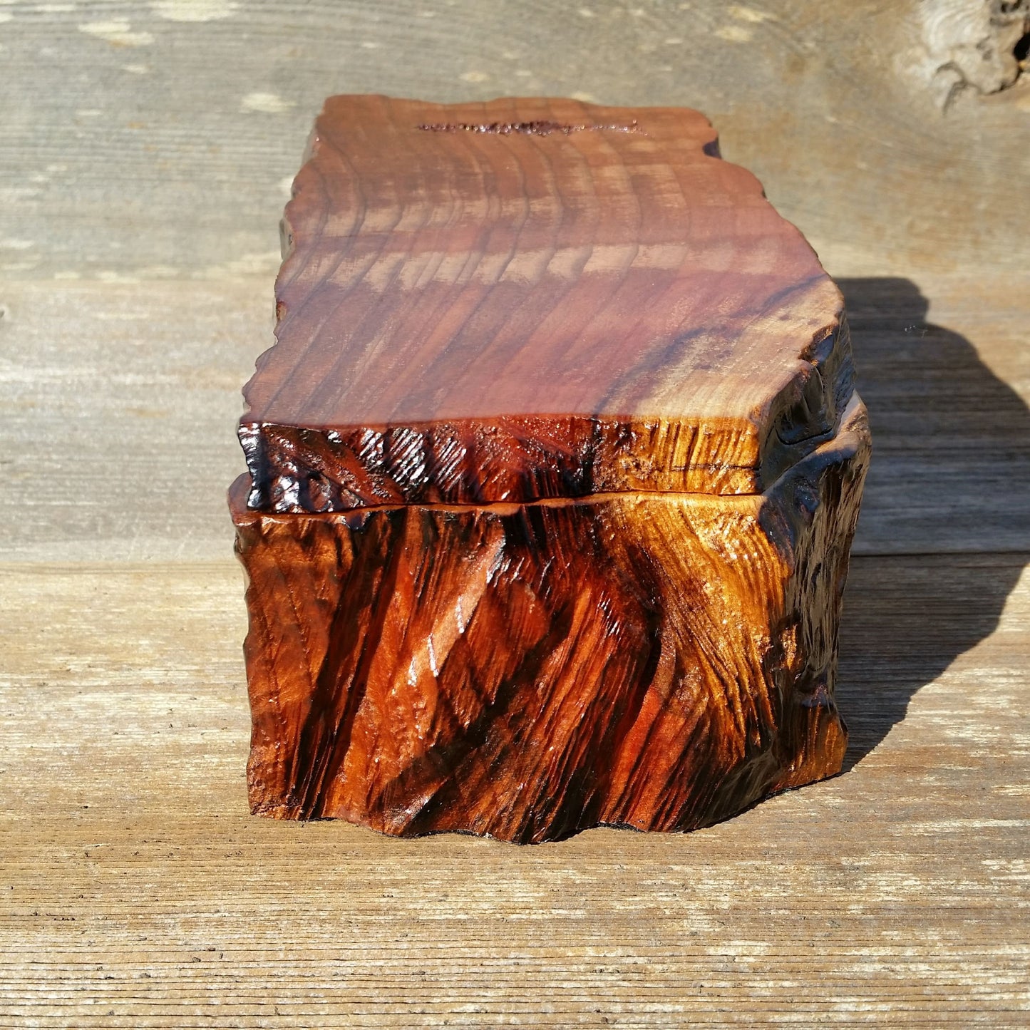 Wood Jewelry Box Redwood Tree Engraved Handmade Curly Wood #N