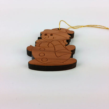 Snowman Christmas Ornament Wood Ornament California Redwoods Laser Cut Handmade Made in USA Collector Housewarming