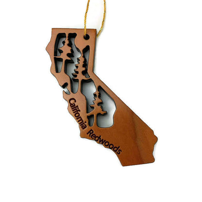 California Redwood Wood Laser Cut Christmas Ornament Set of 4 USA Handmade Bigfoot Drive Thru Tree California Redwood Tree