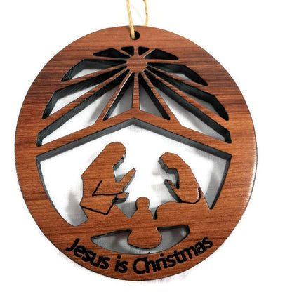 Set of 4 USA Handmade California Redwood Wood Laser Cut Christmas Ornament Snowman Butterfly Nativity Reindeer