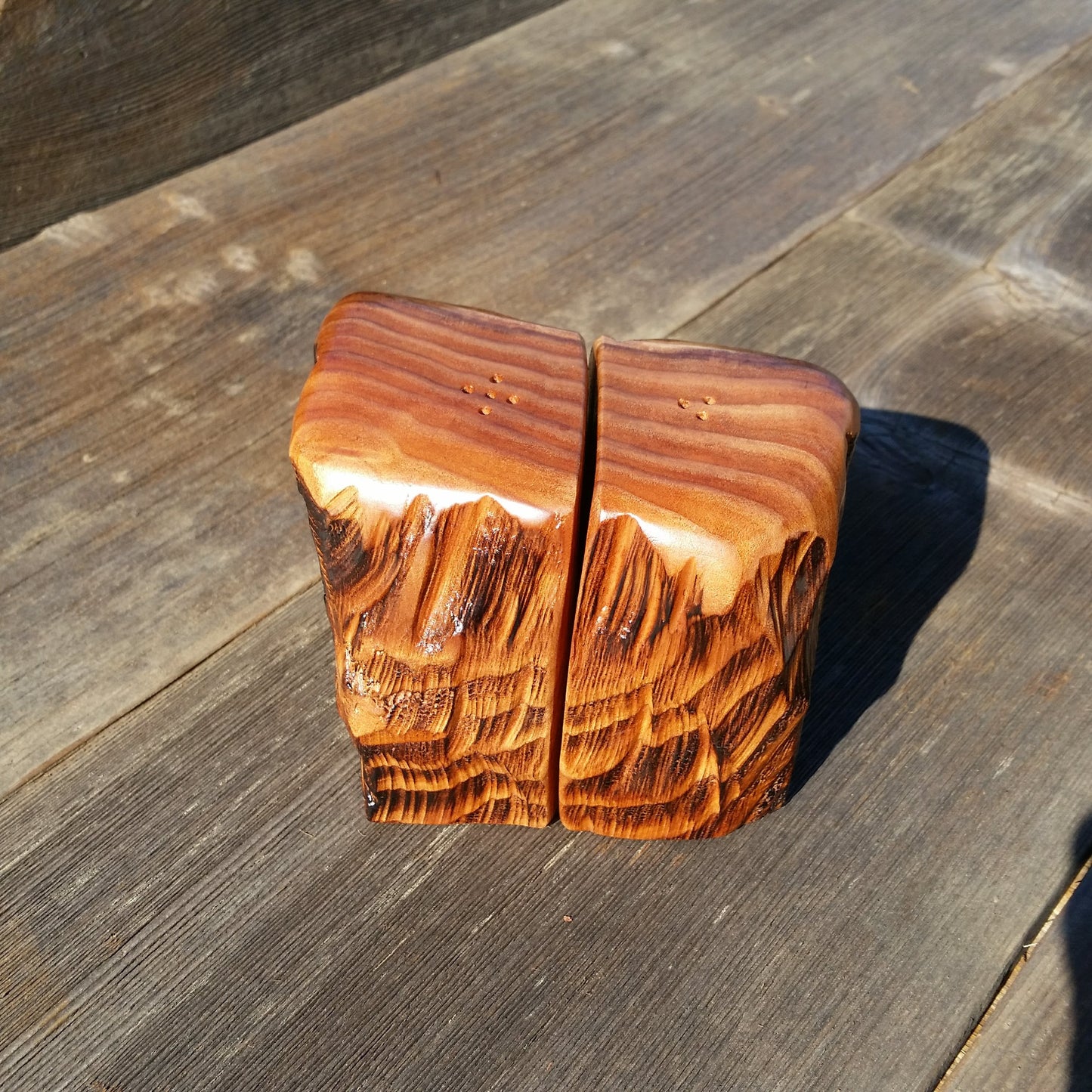 Salt and Pepper Shakers Set Rustic Redwood Handmade #A1 Wood Cabin Lodge Decor