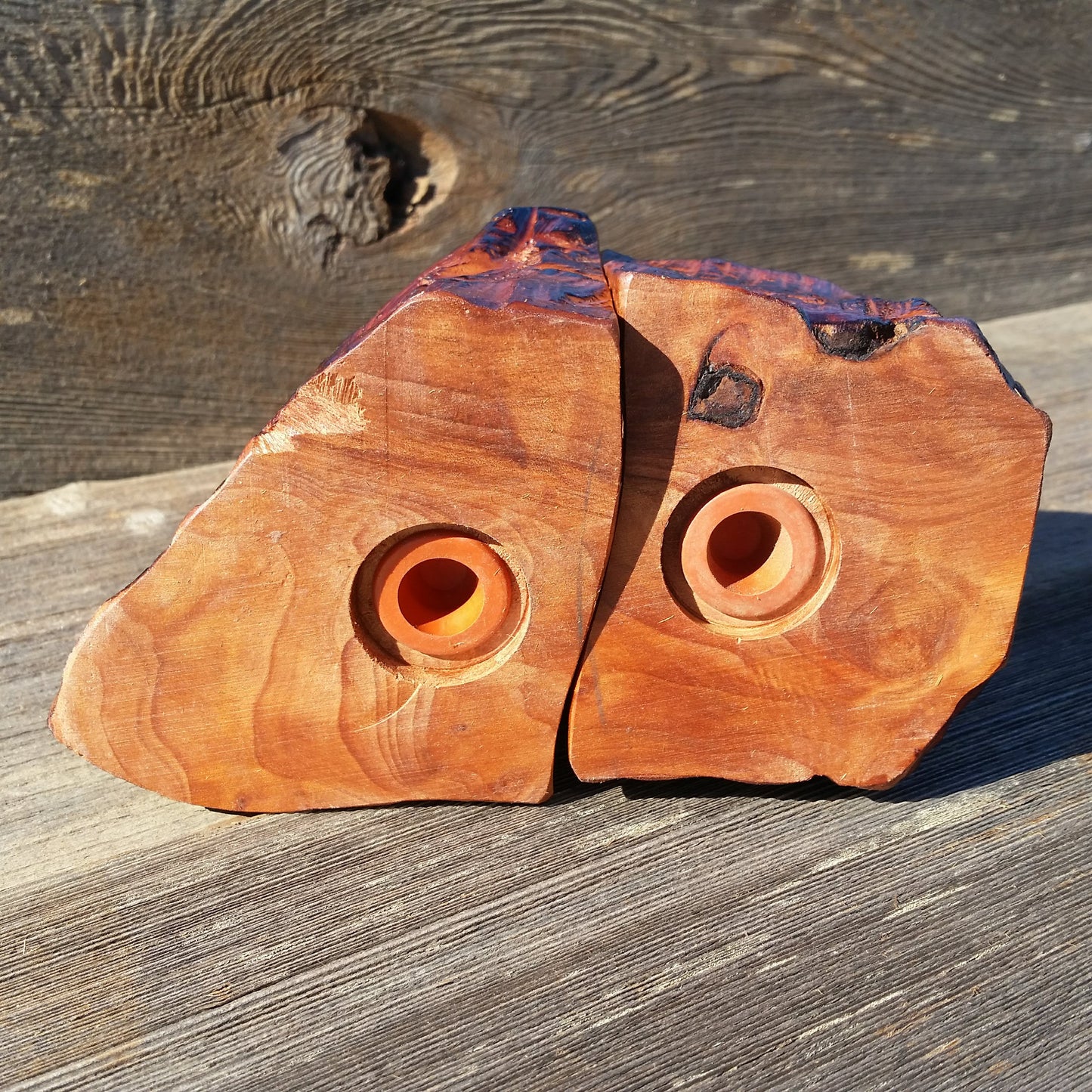 Salt and Pepper Shakers Set Rustic Wood Redwood Handmade #A2 Holiday Gift