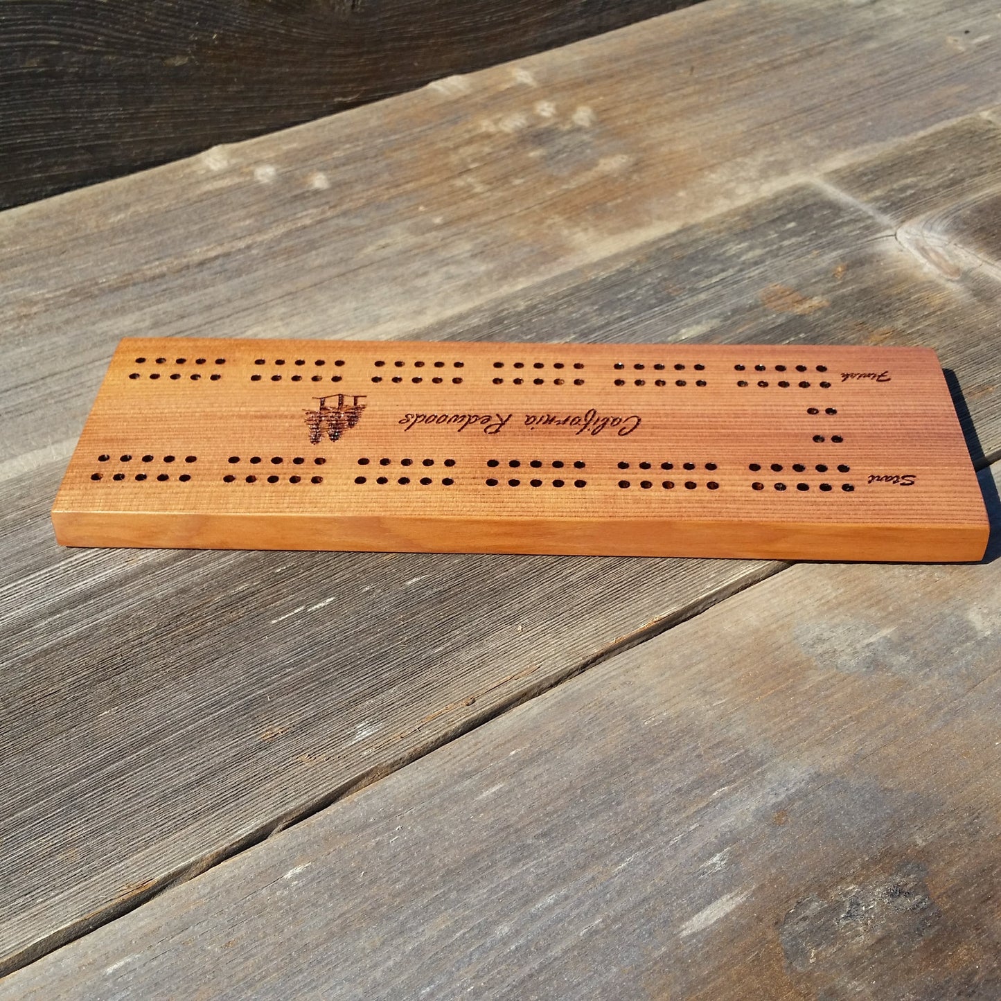 California Redwood Cribbage Board Card Game Handmade 2 Player