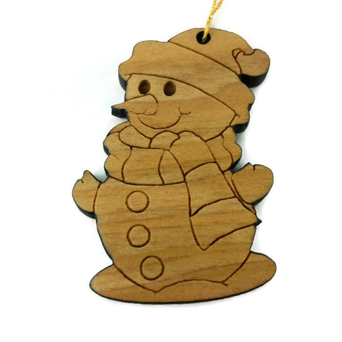 Snowman Christmas Ornament Wood Ornament California Redwoods Laser Cut Handmade Made in USA Collector Housewarming