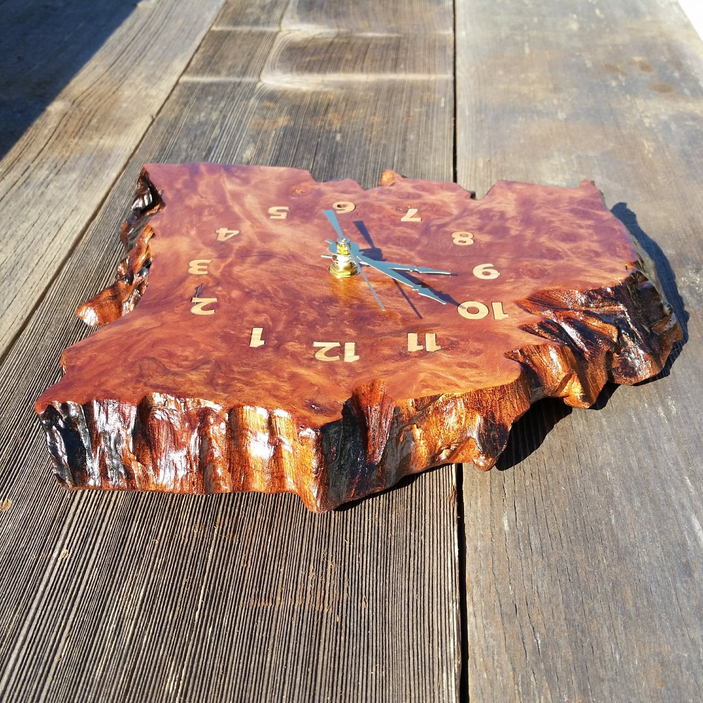 Wood Clock Wall Hanging Redwood Handmade Housewarming Gift Burl #11 Mini