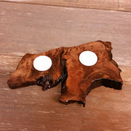 Wood Candle Holder 2 Tealight Redwood Rustic Home Decor #3