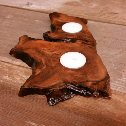 Wood Candle Holder 2 Tealight Redwood Rustic Home Decor #3