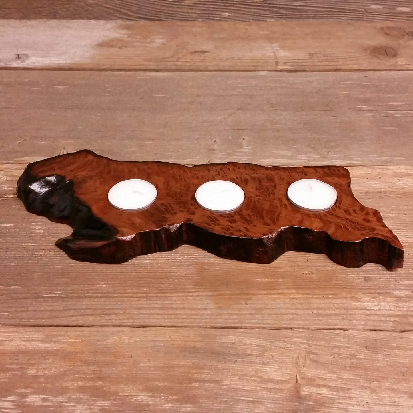 Wood Candle Holder 3 Tealight Redwood Rustic Home Decor #5