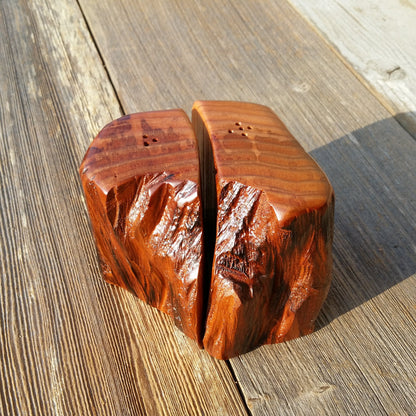 Rustic Wood Salt and Pepper Shakers Set Handmade #A4 California Redwood Souvenir Housewarming Gift