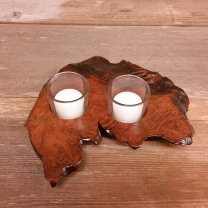 Wood Candle Holder Rustic Redwood 2 Votive Handmade 5th Anniversary #S