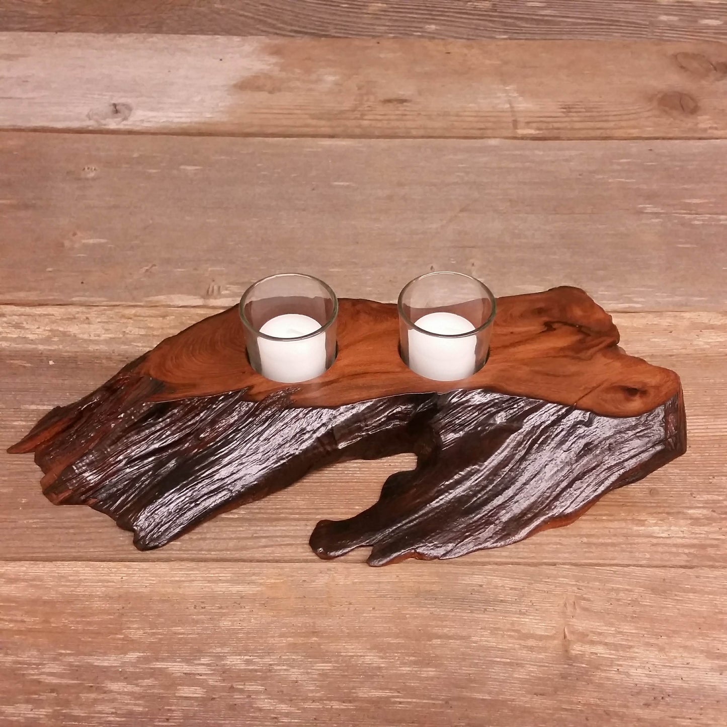 Redwood Candle Holder Rustic Glass 2 Votive Handmade Wood 5th Anniversary #T Wood Votive Candle Holder Rustic Home Decor