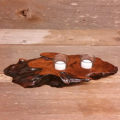 Redwood Candle Holder Rustic Glass 2 Votive Handmade Wood 5th Anniversary #U Housewarming Gift Wedding Gift