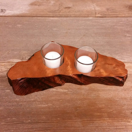 Wood Candle Holder Rustic Redwood 2 Votive Handmade #X Rustic Home Decor