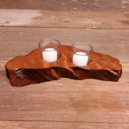 Wood Candle Holder Rustic Redwood 2 Votive Handmade #X Rustic Home Decor