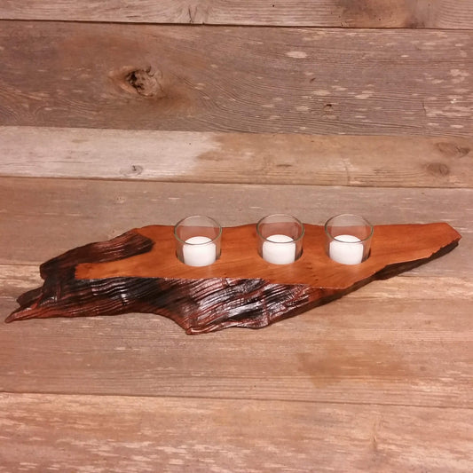 Wood Candle Holder California Redwood Rustic Home Decor 3 Votive Handmade Wood #A4 Wedding Gift