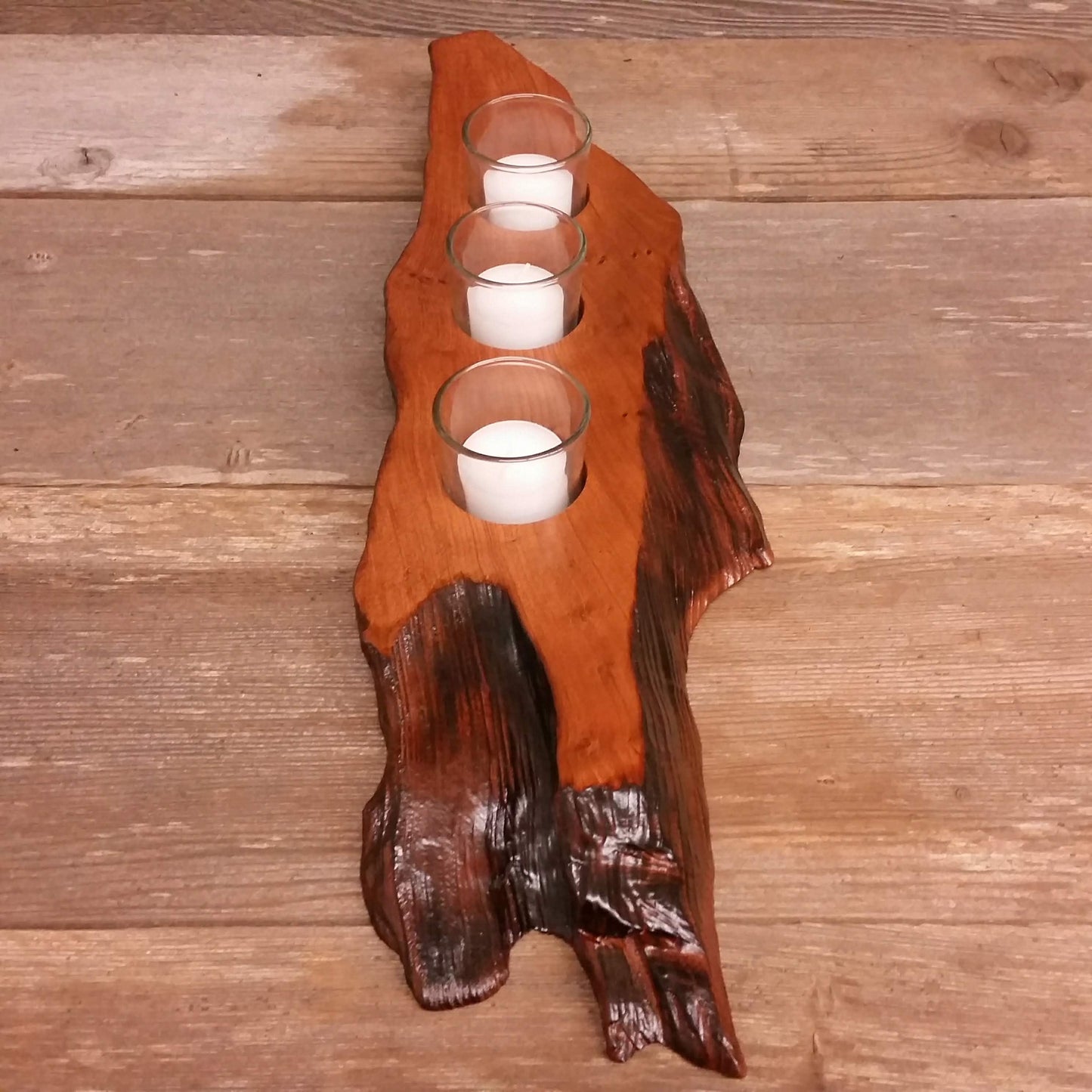 Wood Candle Holder California Redwood Rustic Home Decor 3 Votive Handmade Wood #A4 Wedding Gift