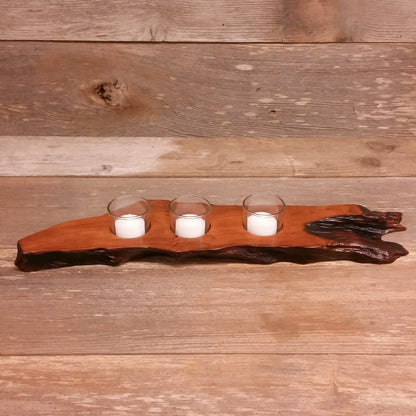 Wood Candle Holder California Redwood Rustic Home Decor 3 Votive Handmade Wood #A4 Wedding Gift