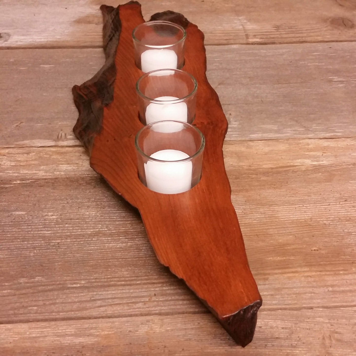 Wood Candle Holder California Redwood Rustic Home Decor 3 Votive Handmade Wood #A4 Wedding Gift