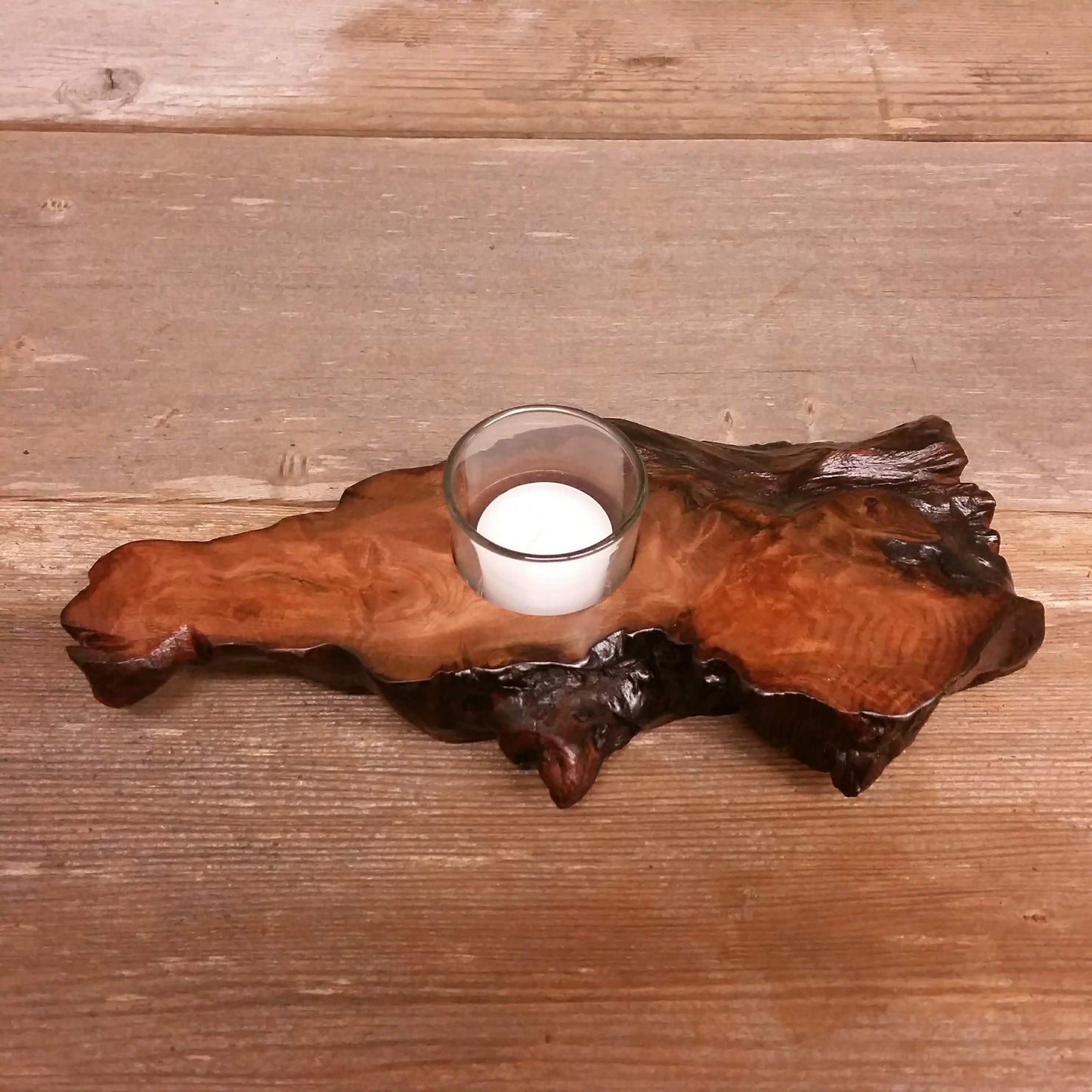 Wood Candle Holder Rustic California Redwood 1 Glass Votive Handmade 5th Anniversary #A8 Housewarming Gift Wood Anniversary