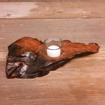 Wood Candle Holder Rustic California Redwood 1 Glass Votive Handmade 5th Anniversary #A8 Housewarming Gift Wood Anniversary