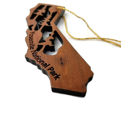 Yosemite National Park California State Shape Souvenir Christmas Ornament California Redwood Laser Cut Handmade Wood Ornament Made in USA