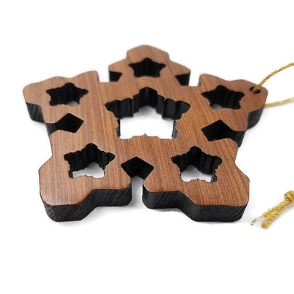 Handmade Wood Snowflake Christmas Ornament California Redwood Made in USA Laser Cut Winter Decor