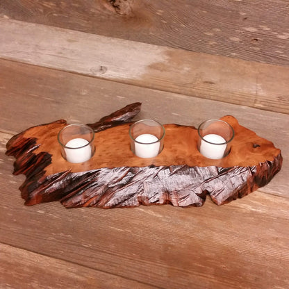 Wood Candle Holder Redwood Rustic Home Decor 3 Votive Handmade Wood 5th Anniversary #R Mother's Day Wedding Gift Unique Gift