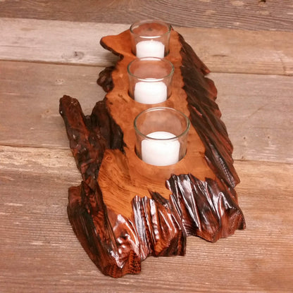 Wood Candle Holder Redwood Rustic Home Decor 3 Votive Handmade Wood 5th Anniversary #R Mother's Day Wedding Gift Unique Gift