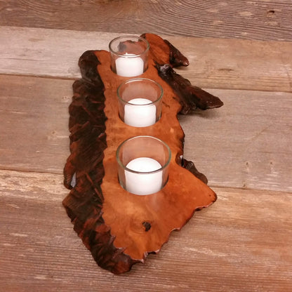 Wood Candle Holder Redwood Rustic Home Decor 3 Votive Handmade Wood 5th Anniversary #R Mother's Day Wedding Gift Unique Gift