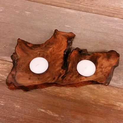 Wood Candle Holder 2 Tealight Redwood Rustic Home Decor #3