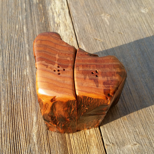 Rustic Wood Salt and Pepper Shakers Set Handmade #A4 California Redwood Souvenir Housewarming Gift