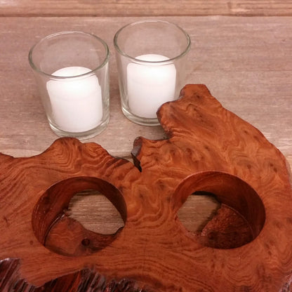 Wood Candle Holder Rustic Redwood 2 Votive Handmade 5th Anniversary #S