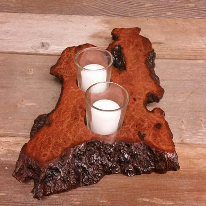 Votive Candle Holder Redwood Handmade Wood Candle Holder Glass 2 Candles 5th Redwood Burl One of a Kind Gift #W Natural Finish