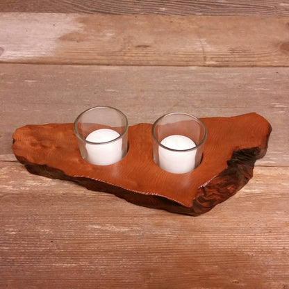 Wood Candle Holder Rustic Redwood 2 Votive Handmade #X Rustic Home Decor