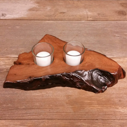 Wood Candle Holder 2 Votive Handmade 5th Anniversary #Y Rustic Home Decor Unique Gift Redwood