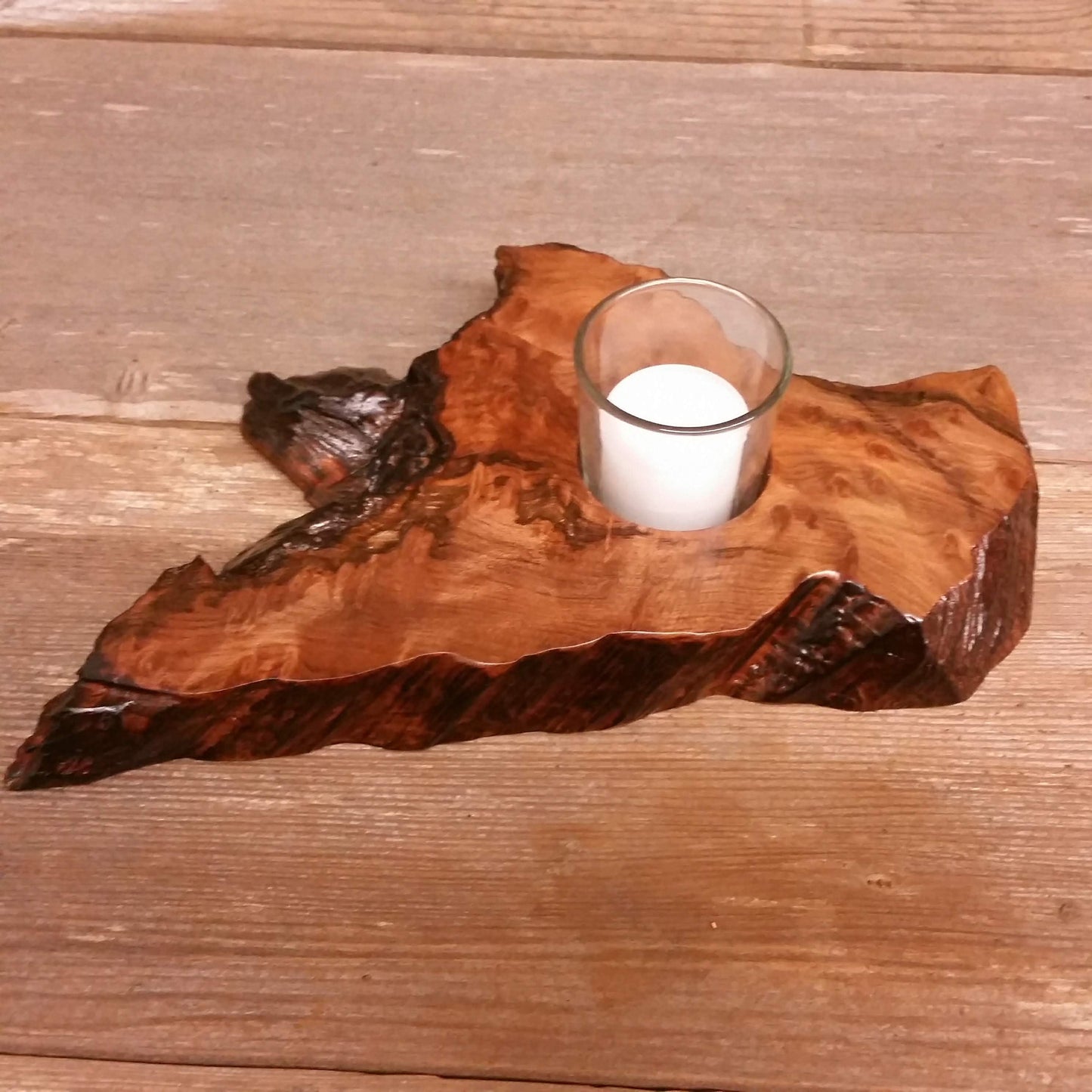 Wood Votive Candle Holder Rustic Decor Handmade Housewarming Gift #A1 California Redwood Single Candle