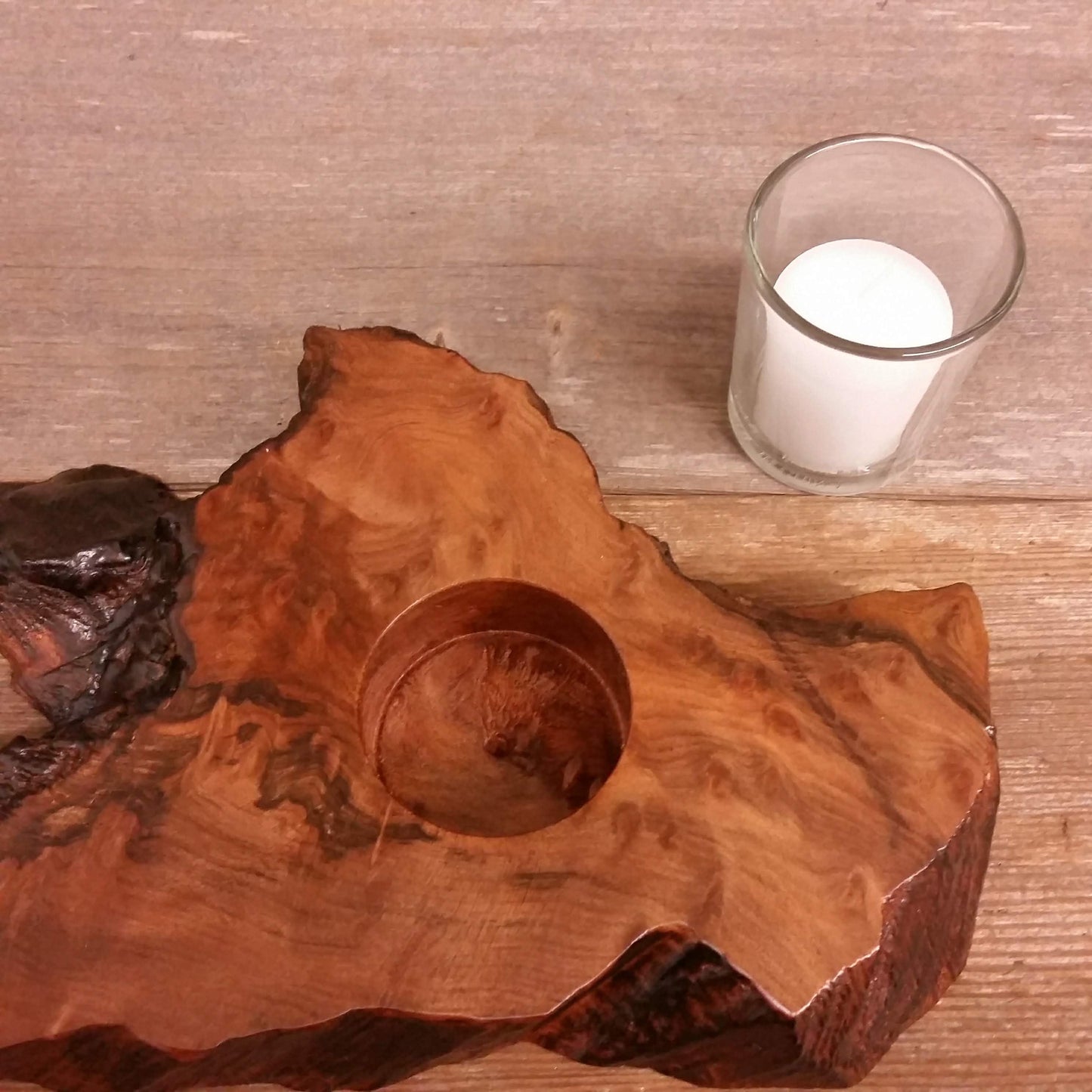 Wood Votive Candle Holder Rustic Decor Handmade Housewarming Gift #A1 California Redwood Single Candle