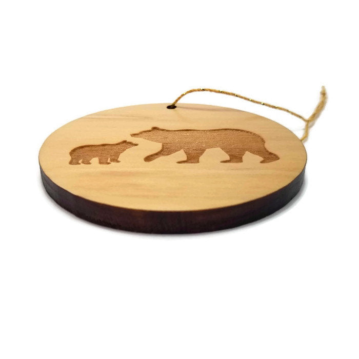 Bear and Cub Christmas Ornament California Redwood Souvenir Handmade Wood Ornament Collectible