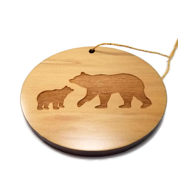 Bear and Cub Christmas Ornament California Redwood Souvenir Handmade Wood Ornament Collectible