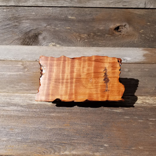 Handmade Wood Box with Redwood Tree Engraved Rustic Curly Wood #U