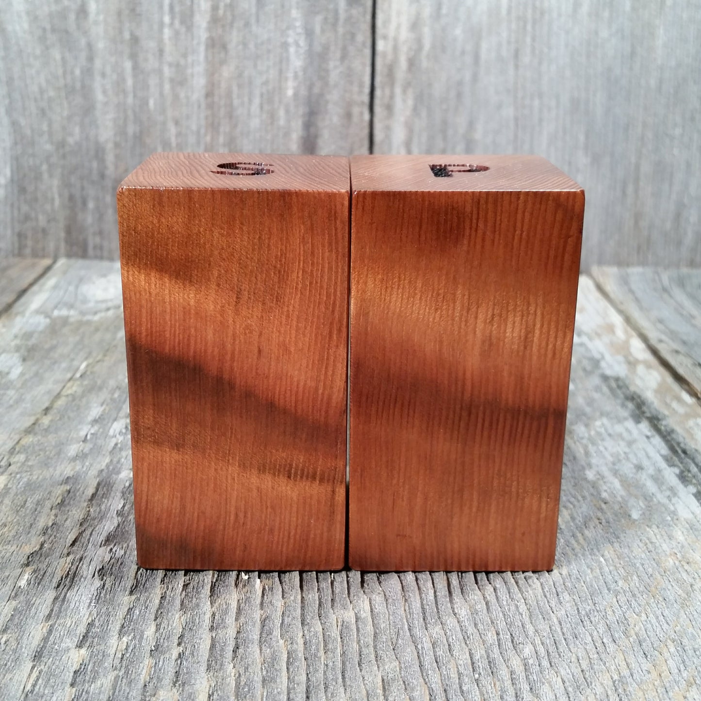 Salt and Pepper Shakers Wood Curly Handmade Redwood Square Set USA Made #2